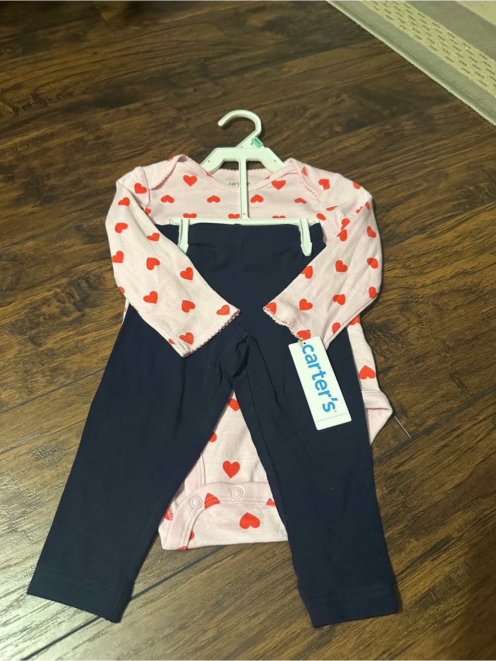 Carter's Pink Heart Print Long-Sleeve Bodysuit with Navy Pants